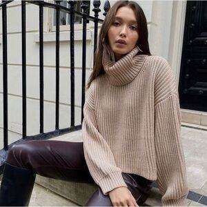 Babaton Taupe Cowl Neck Sweater